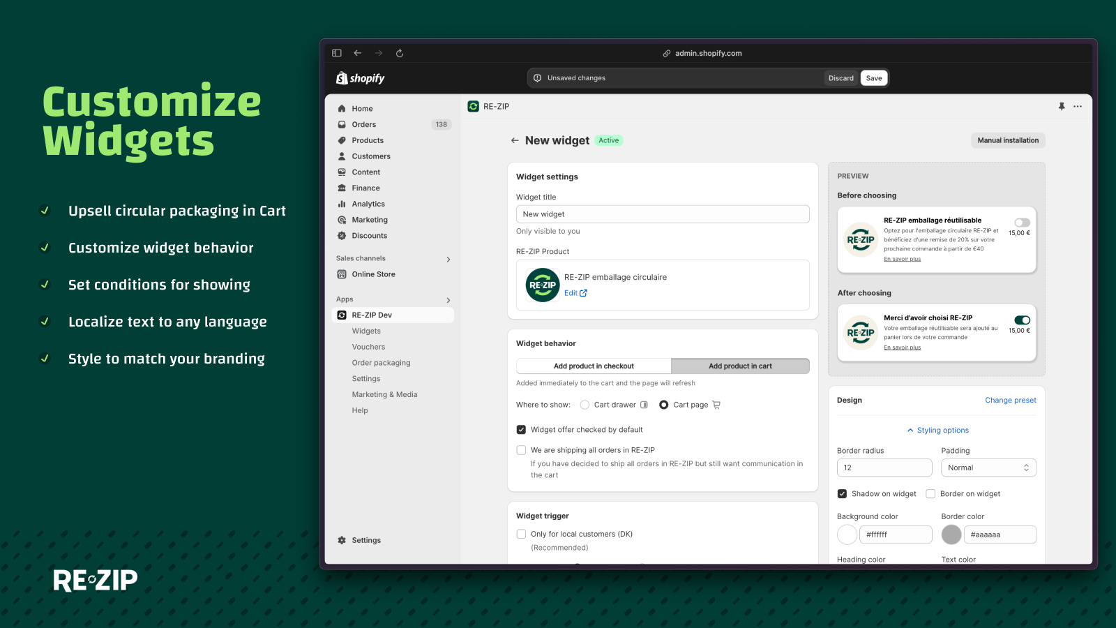 Customize widgets