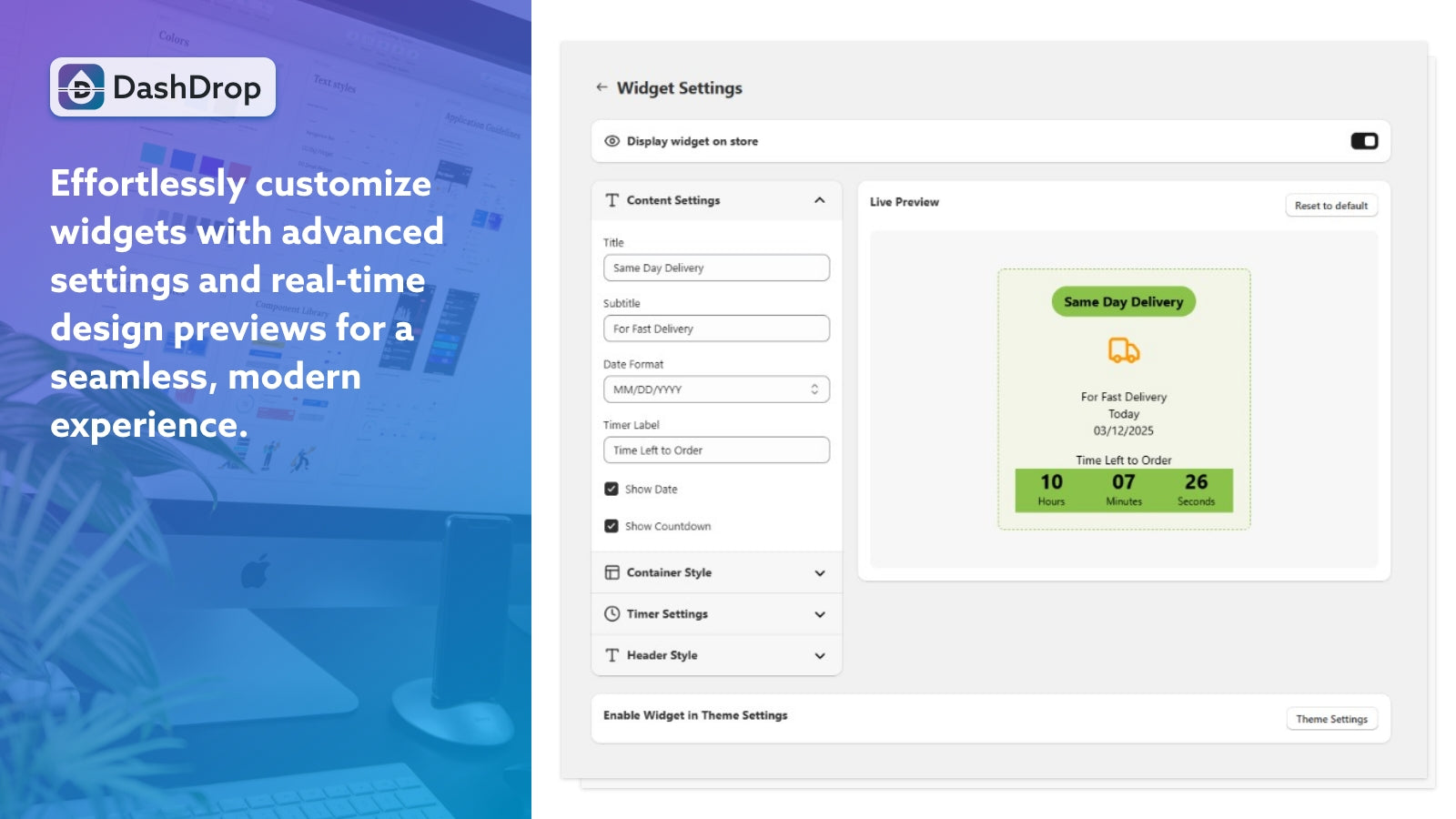 Dash Drop Delivery Widgets