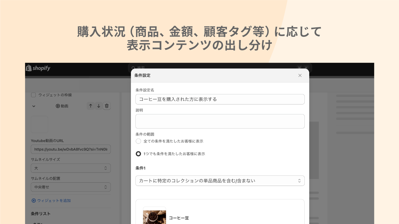 購入状況（商品、金額、顧客タグ等）に応じて表示コンテンツの出しわけ