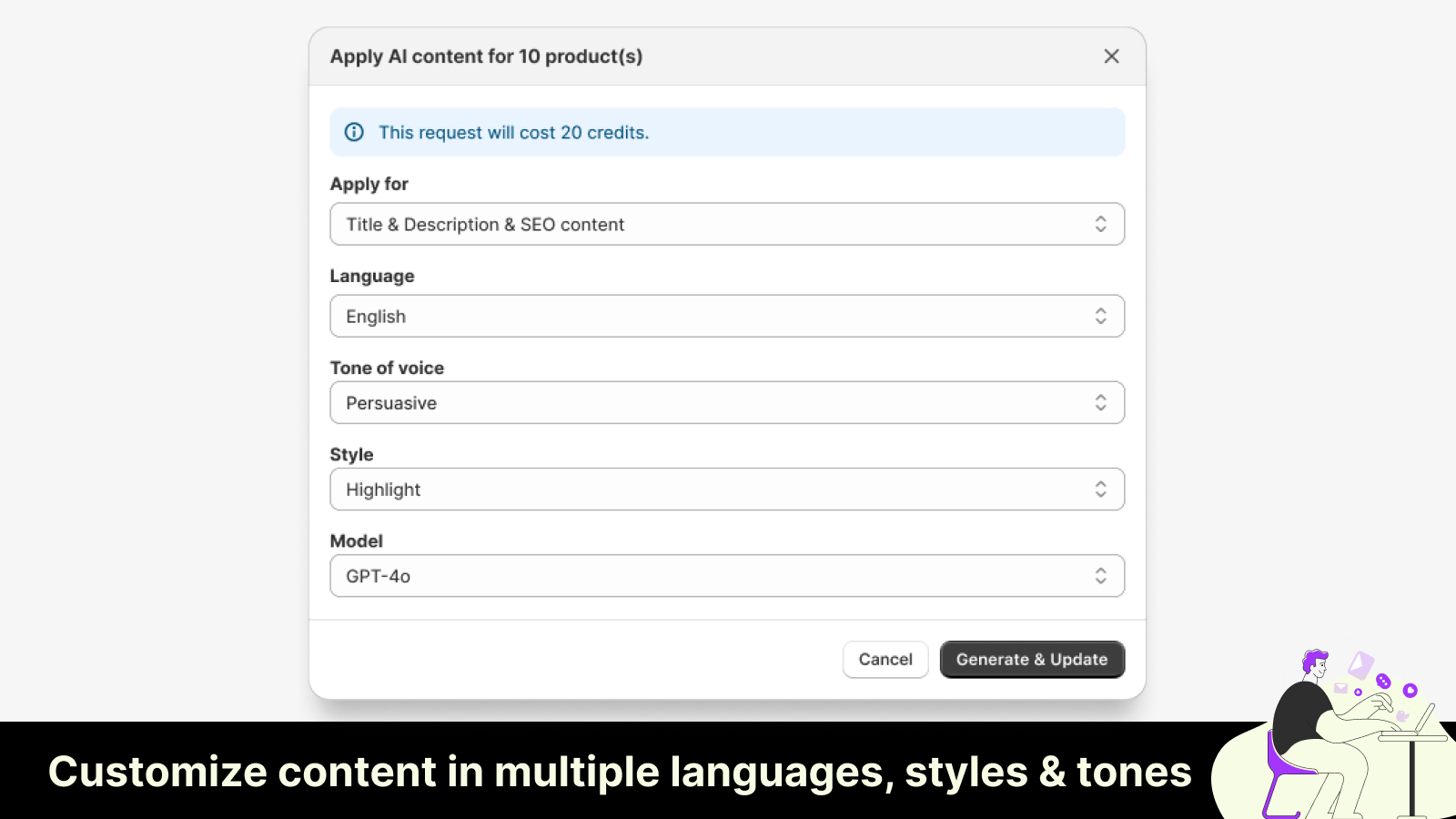 Multiple styles, tones and languages