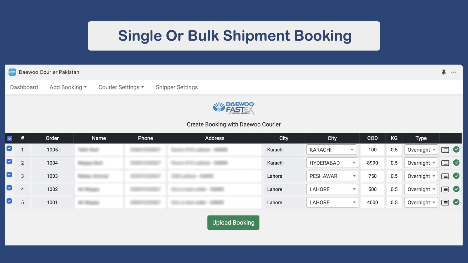 Bulk and single booking