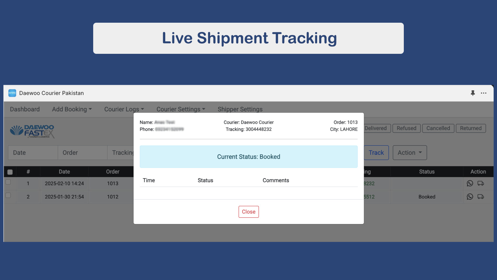 Get live shipment tracking