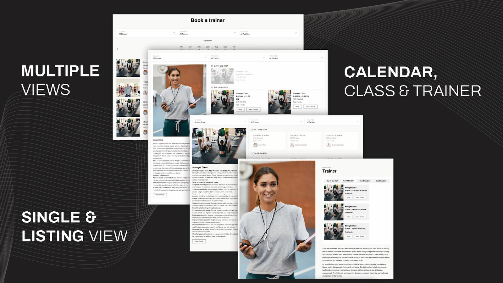 Multiple View for trainer, classes and calendar
