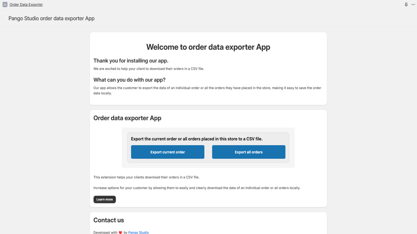 Dashboard view of the app.