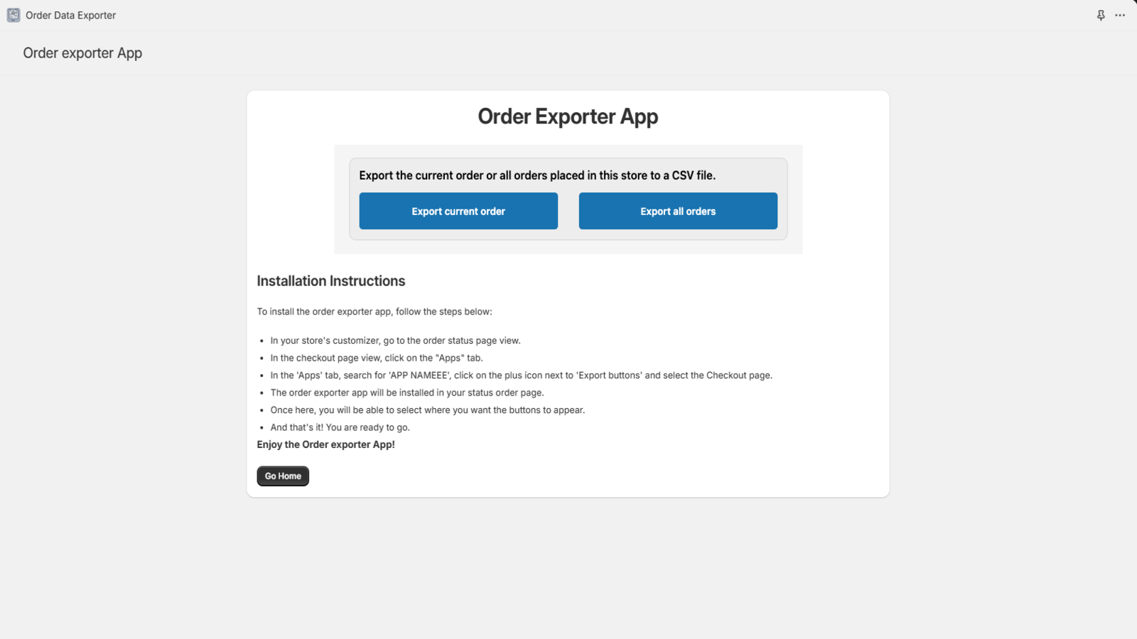 Set up instructions for download orders in CSV