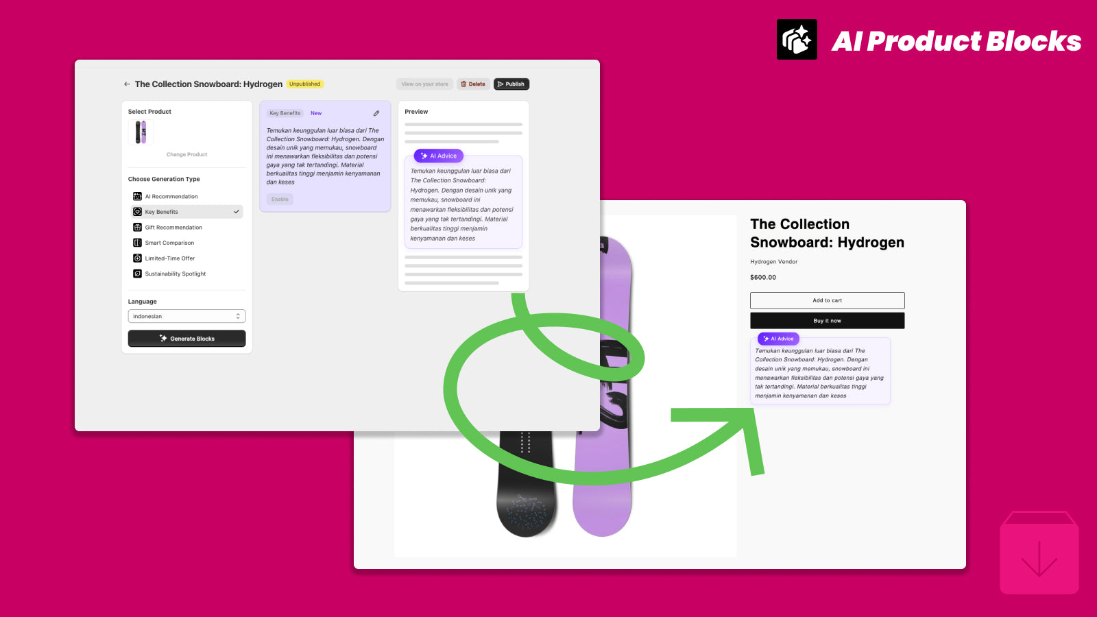 Easy setup of persuasive AI content blocks on product pages