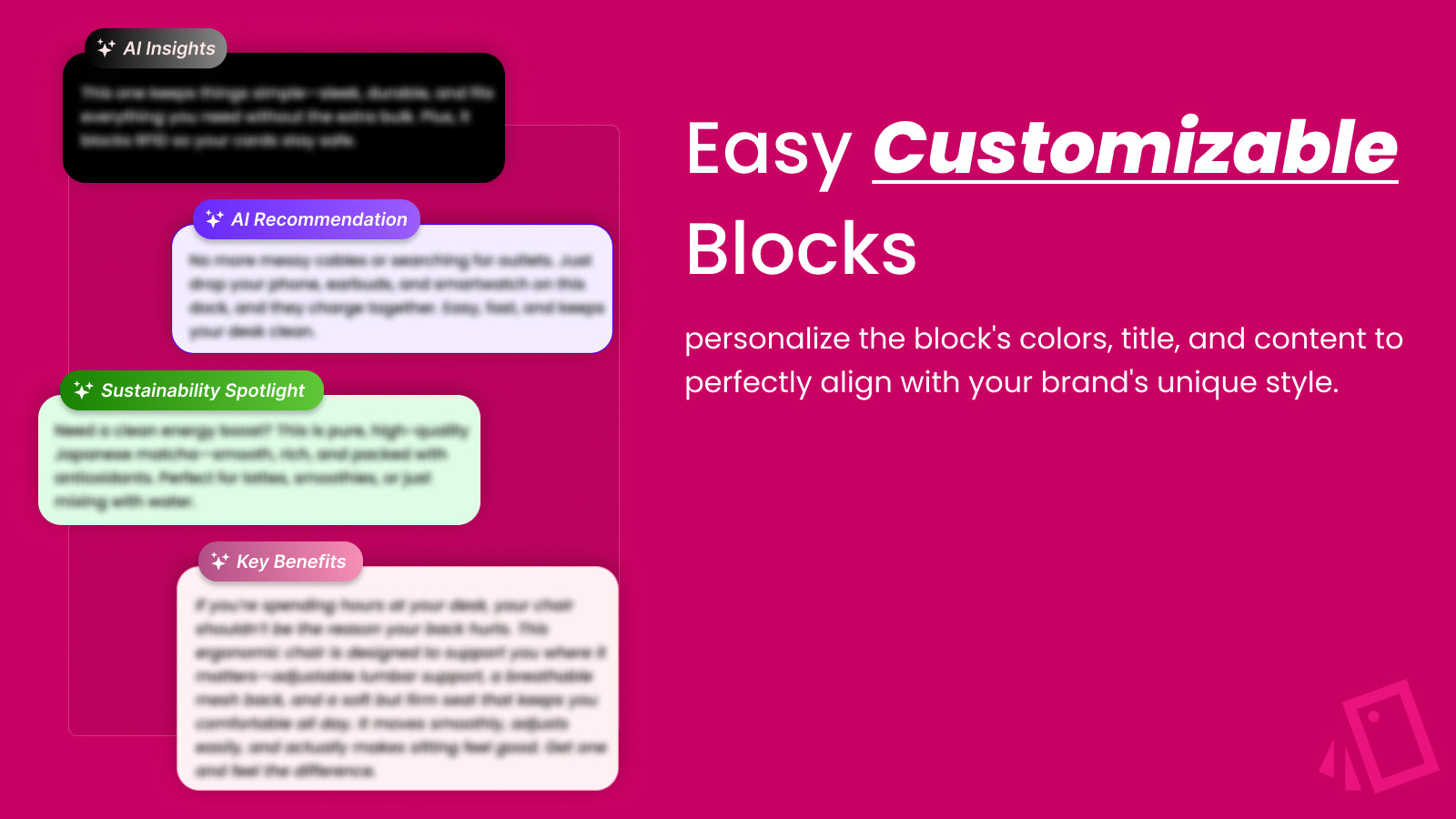 Customizable Smart Blocks matching brand voice and driving sales