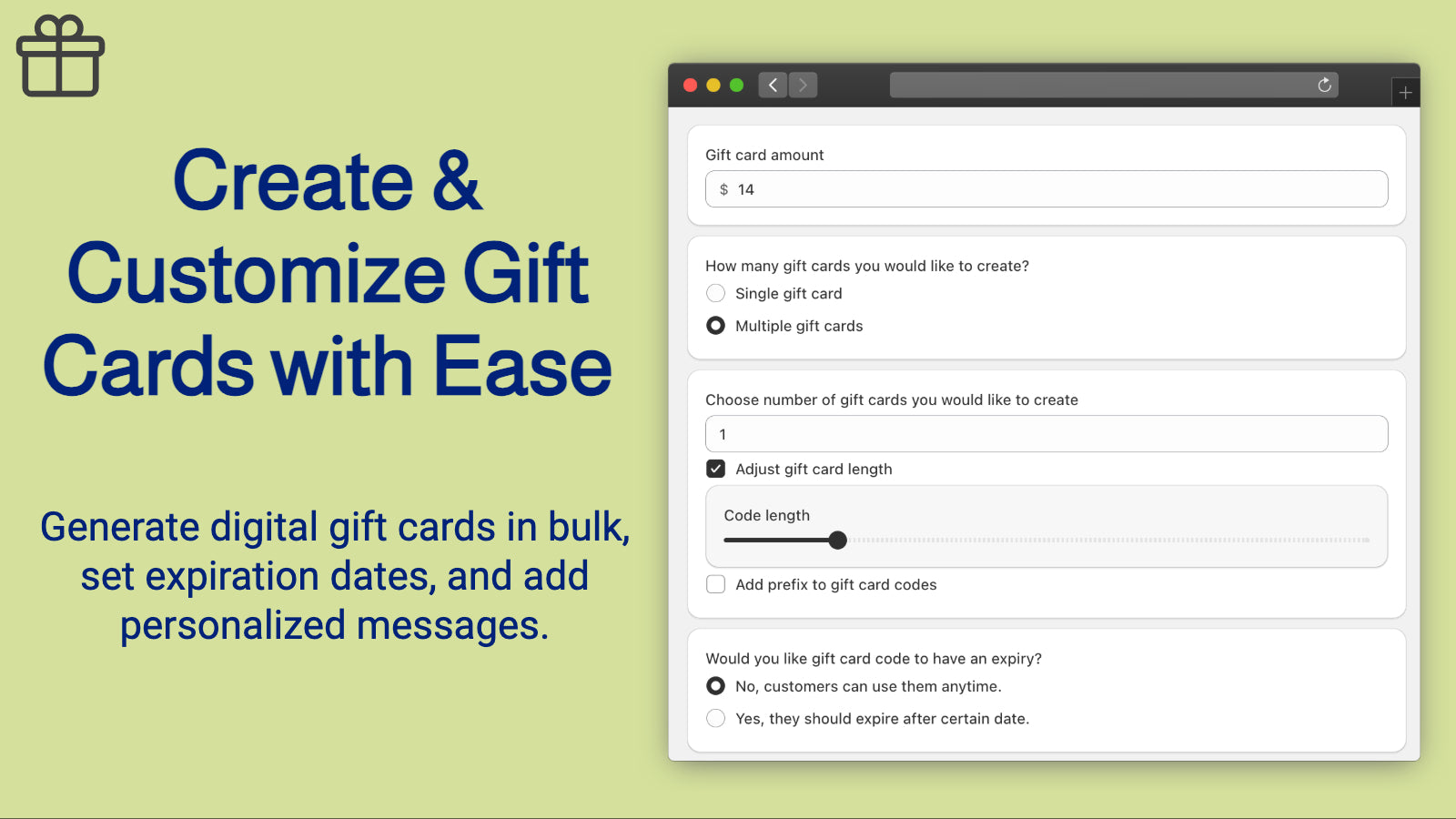 Create & customize gift cards with ease