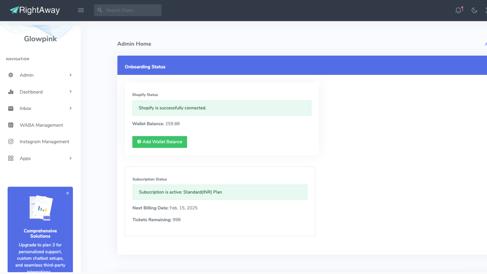 RightAway Dashboard Screen