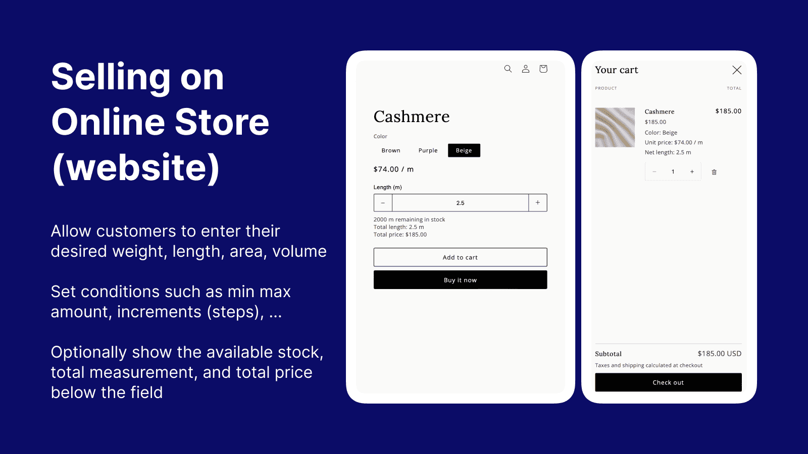 Sell by measurement in online store