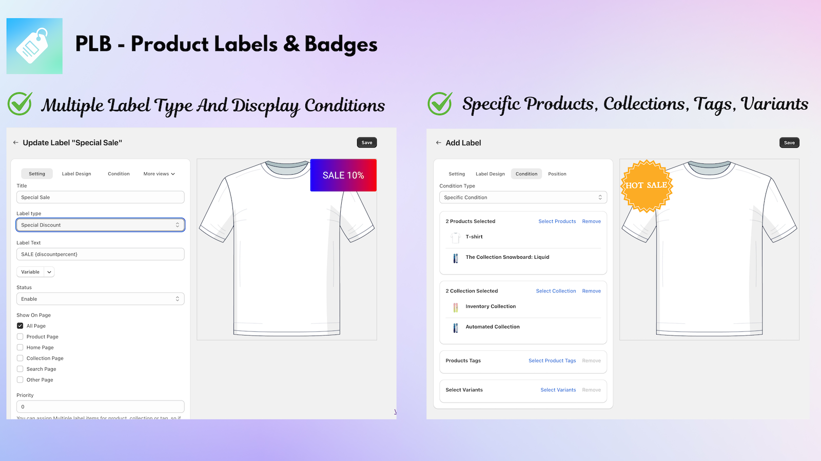 Product and Display Conditions