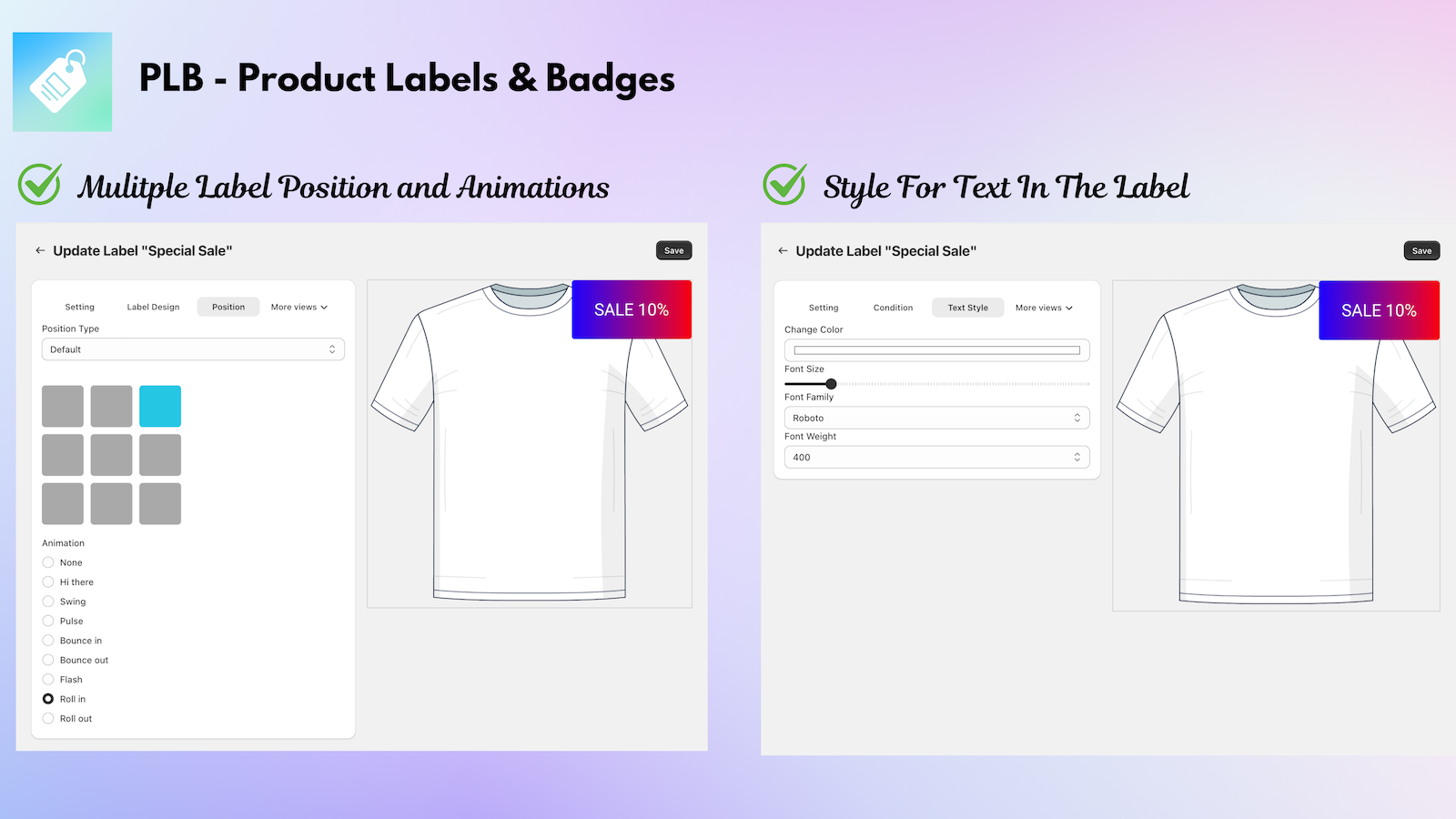 Multiple Positions and Style Text in label