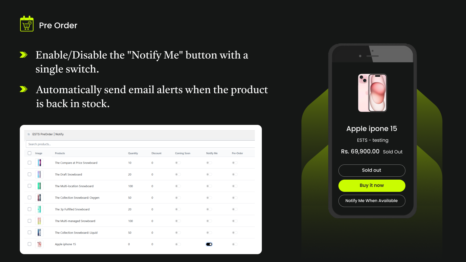 Enable/Disable the "Notify Me" button with a single switch.