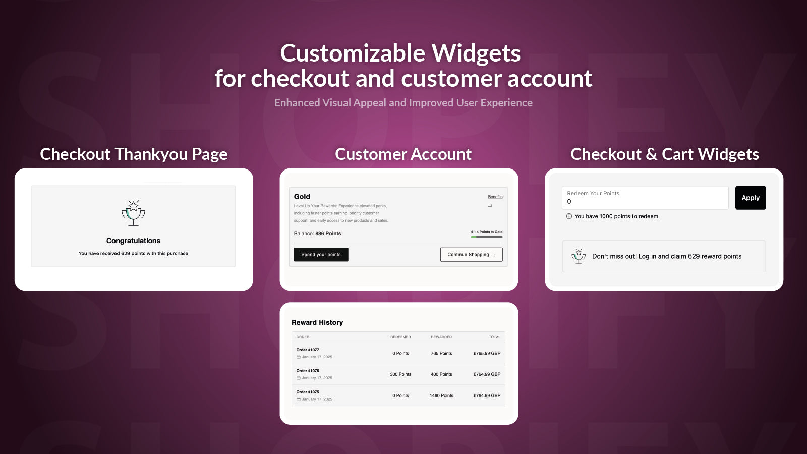 Customizable Widgets  for checkout and customer account