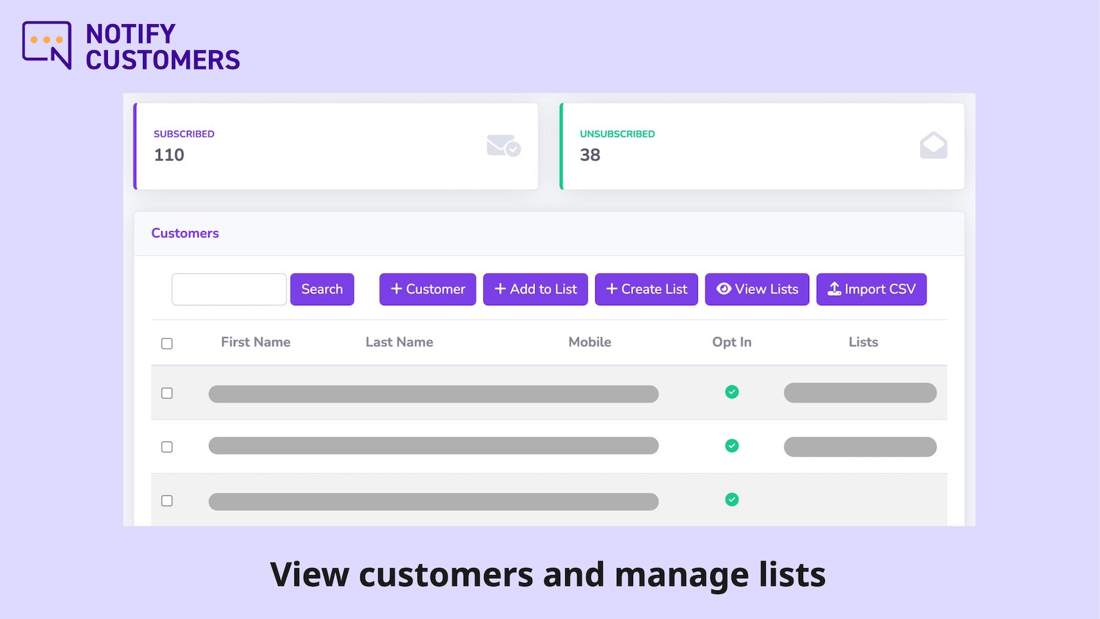 Customer management page