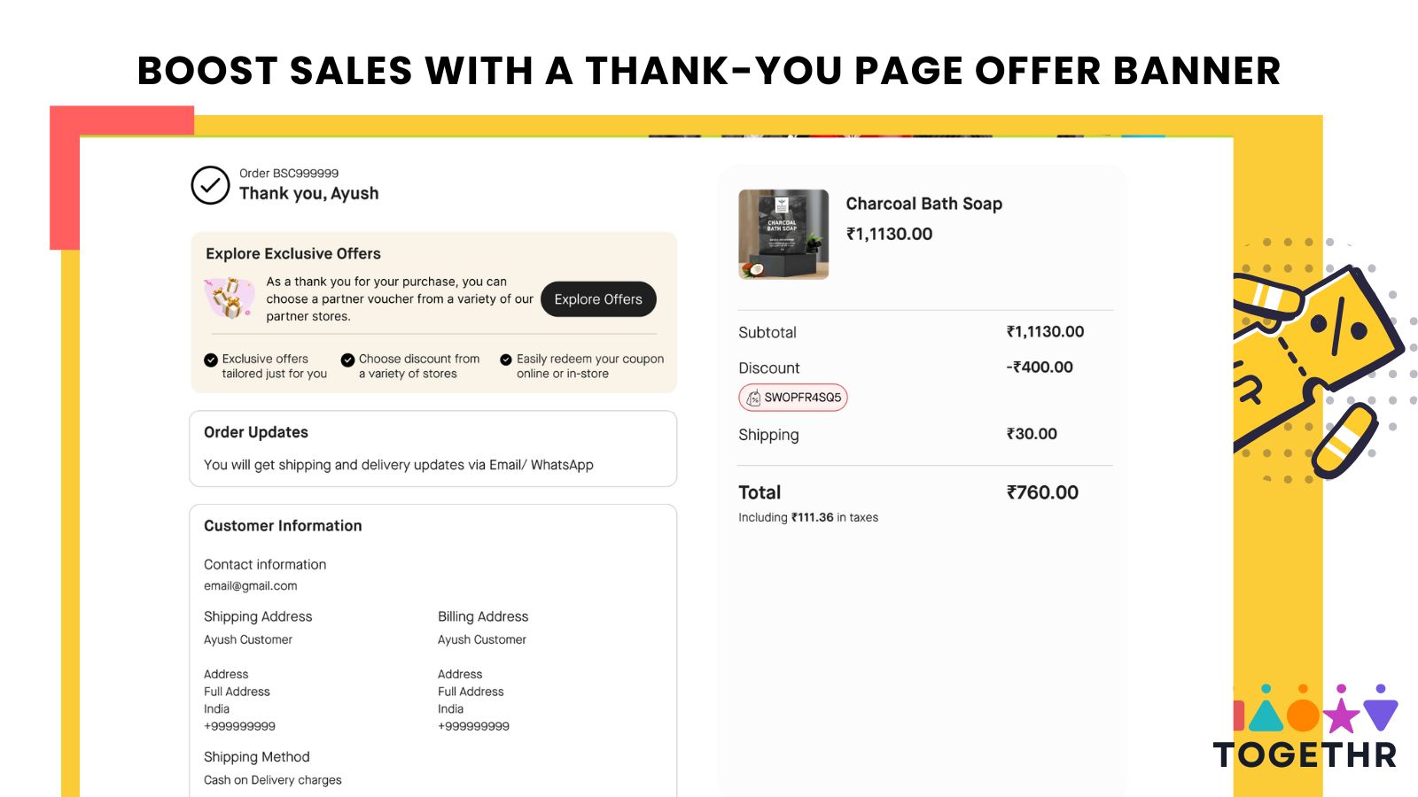 Boost sales with a thank-you page offer banner