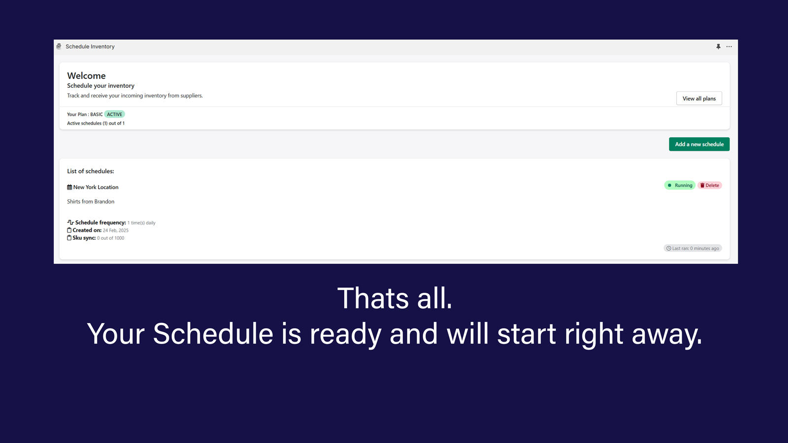 Easy Schedule Inventory list of Schedules