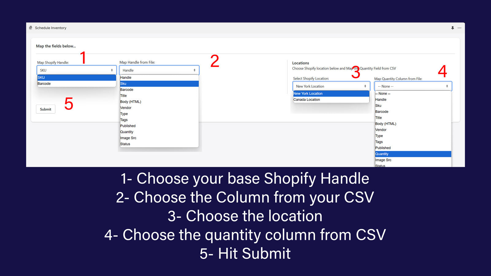 Easy Schedule Inventory Map the Columns