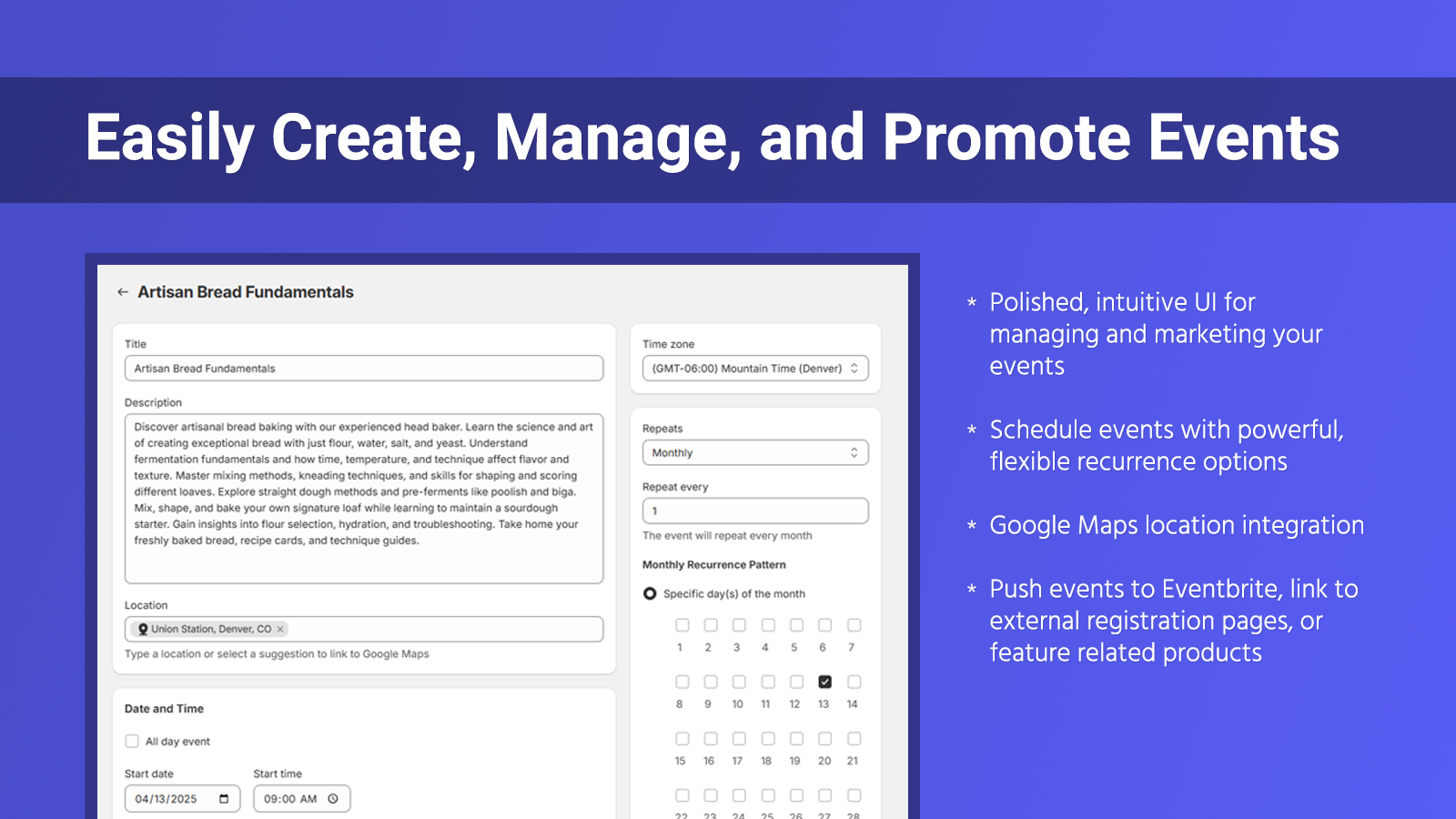 Screenshot showing admin interface for editing events