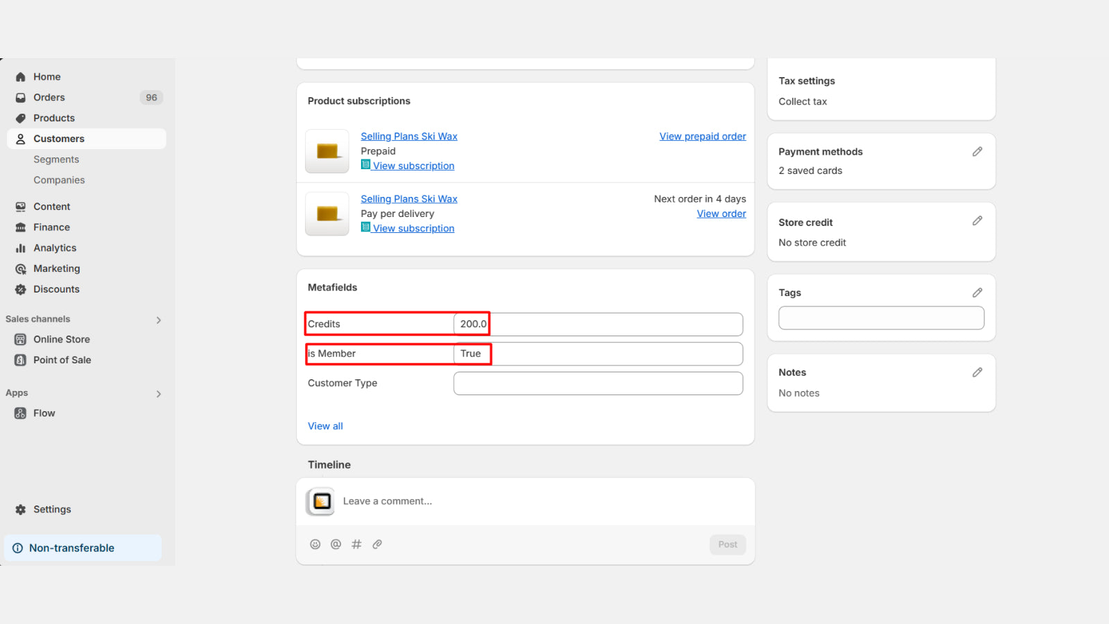 Mark customer as member and assign credits