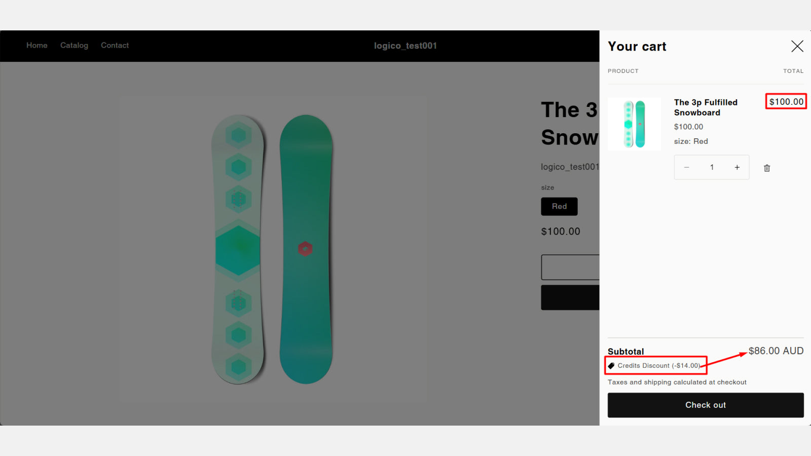 Customer credits will get applied on cart