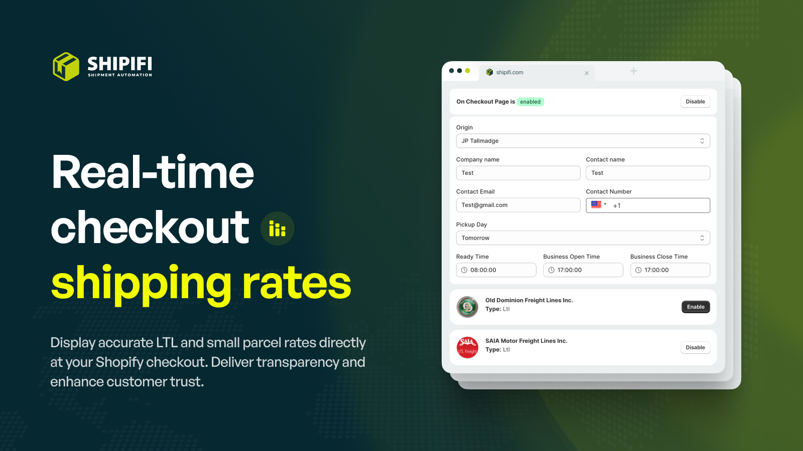 Display accurate LTL and small parcel rates directly