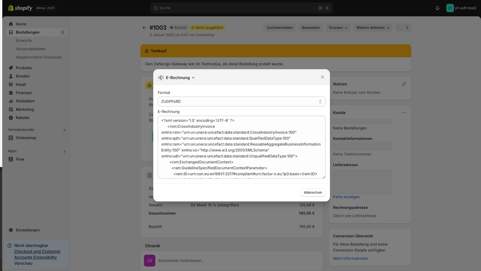 E-Rechnung im Admin-Bereich