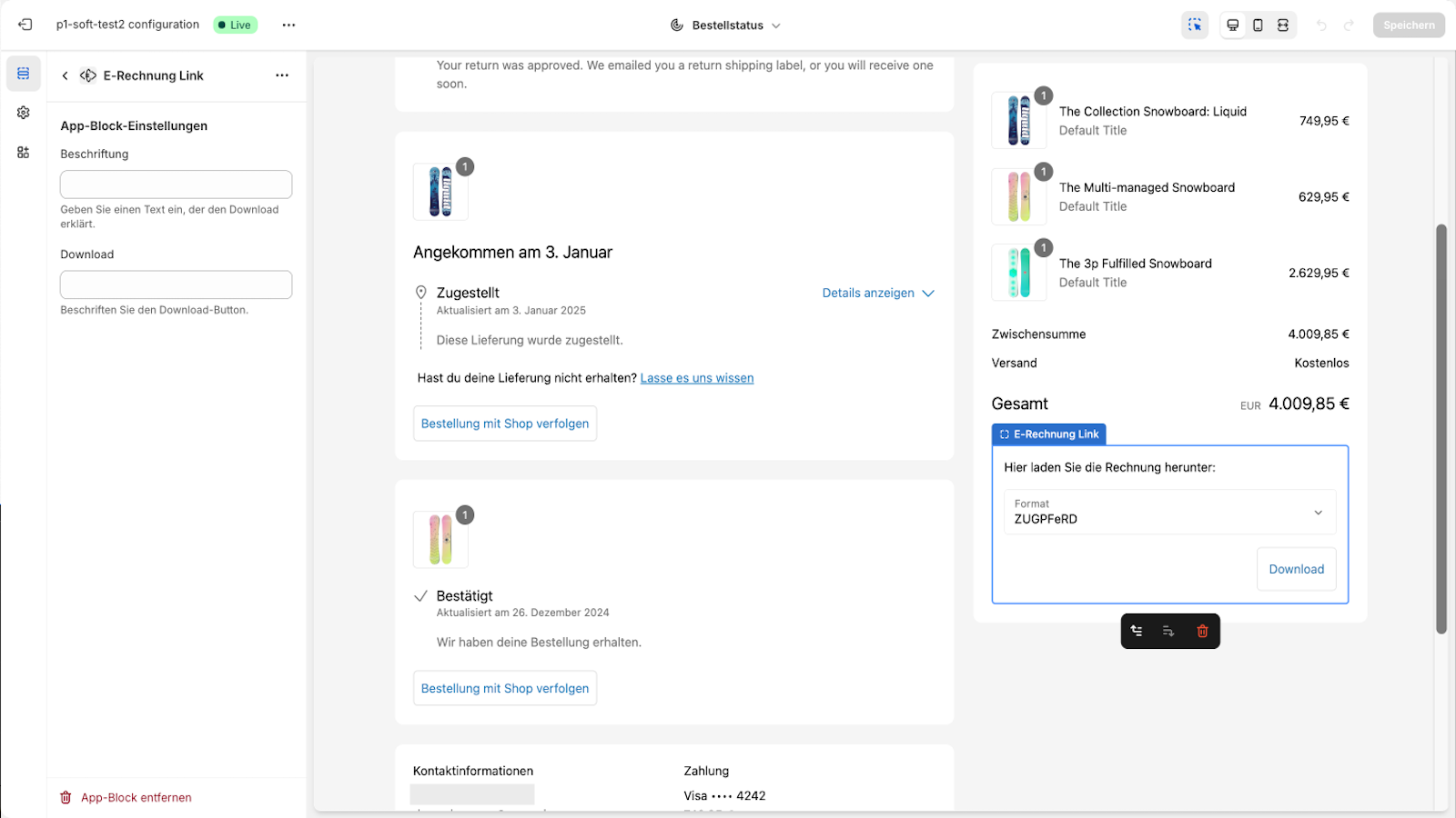 Link E-Rechnung im Checkout