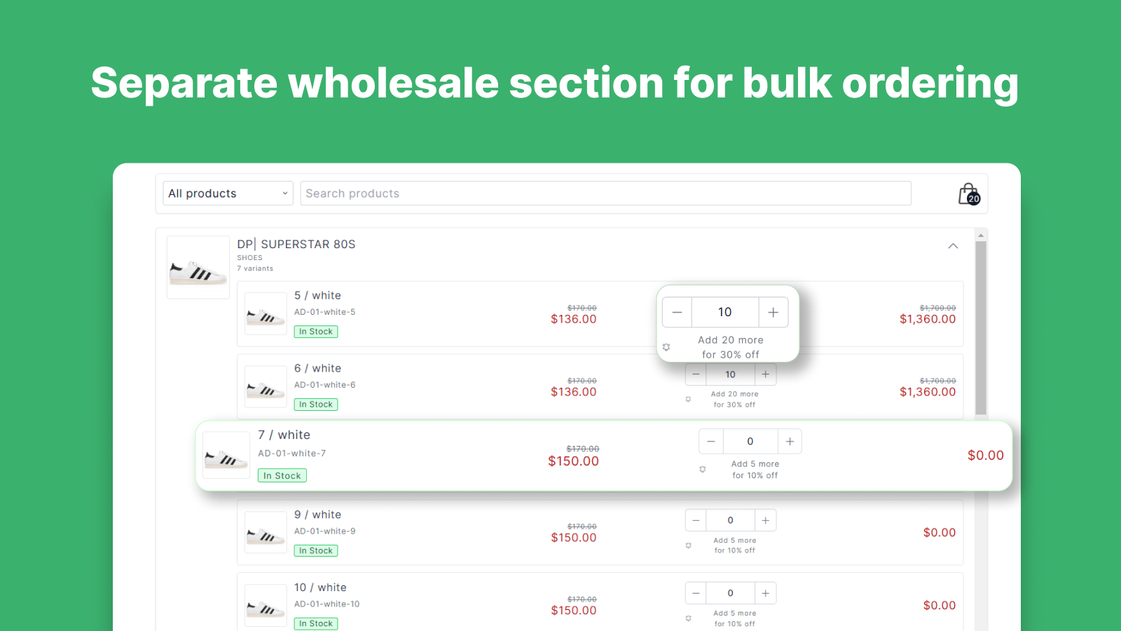 Wholesale Section for Wholesale B2B  Wholesale Order Form