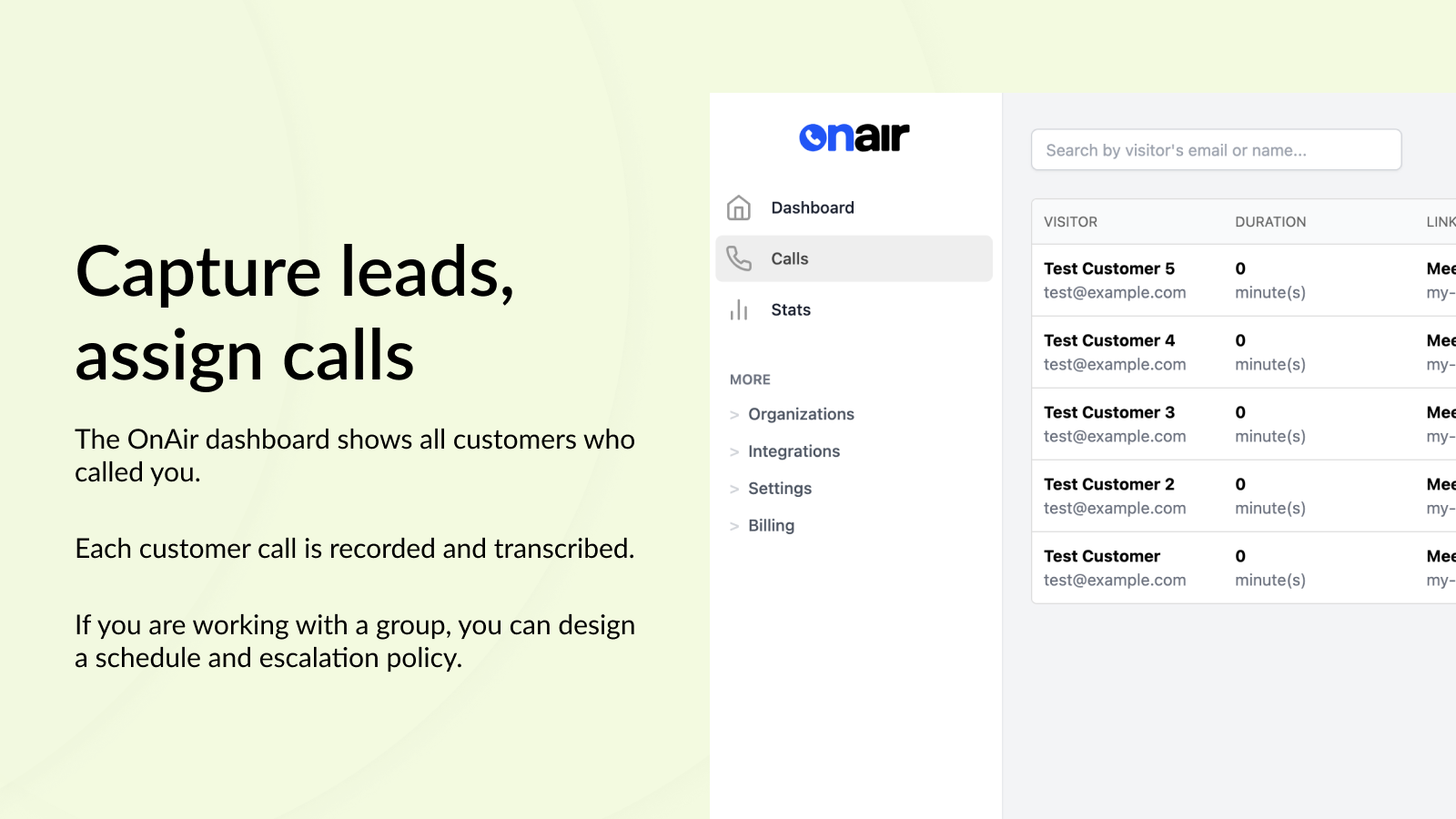 Capture leads and assign calls to colleagues