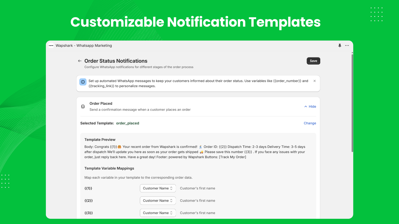 customize notification template page