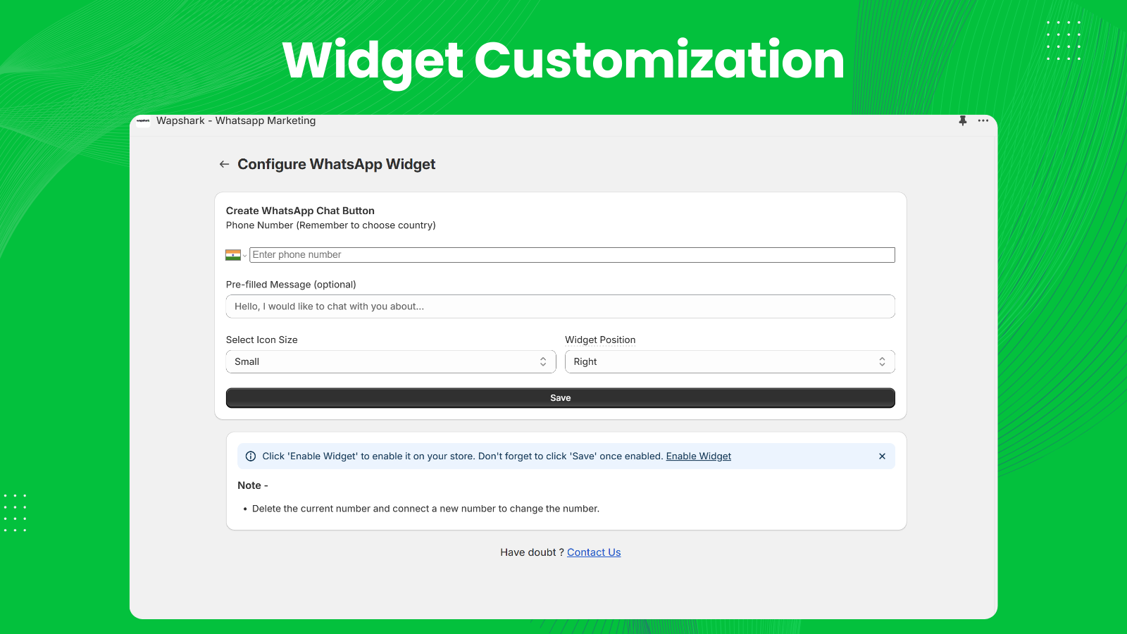 widget customization page