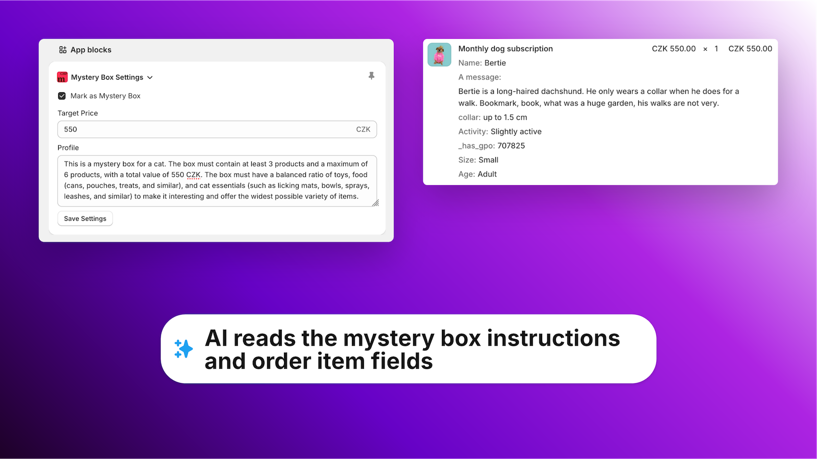AI reads the mystery box instructions and order item fields