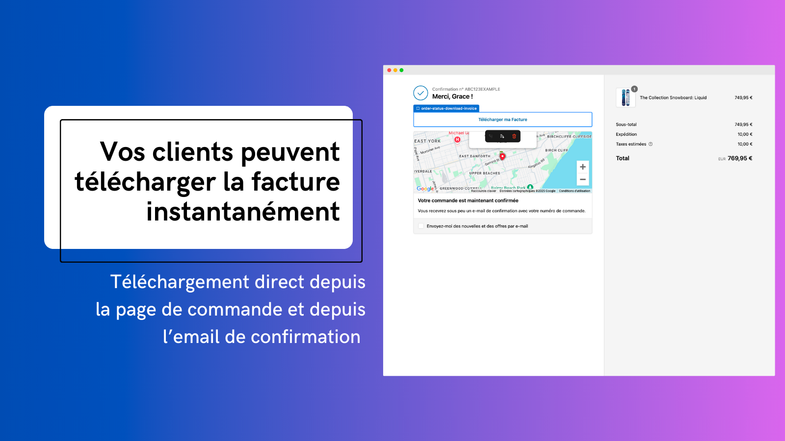 Téléchargement des factures sur la page de confirmation