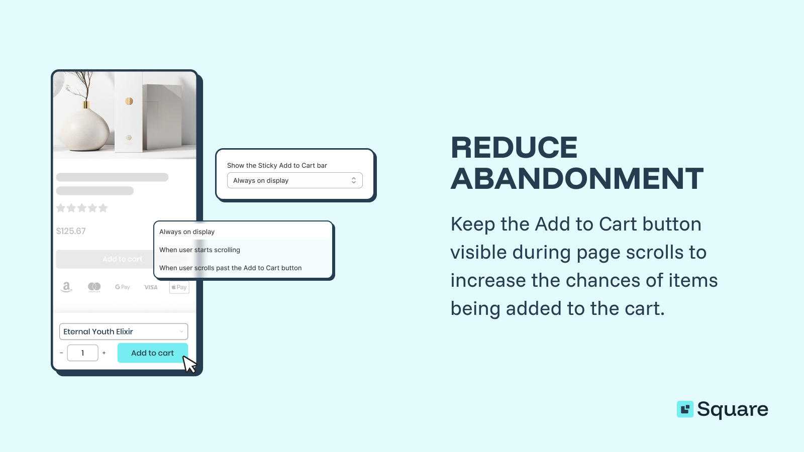 Square Sticky Add to Cart Bar reduces purchase abandonment