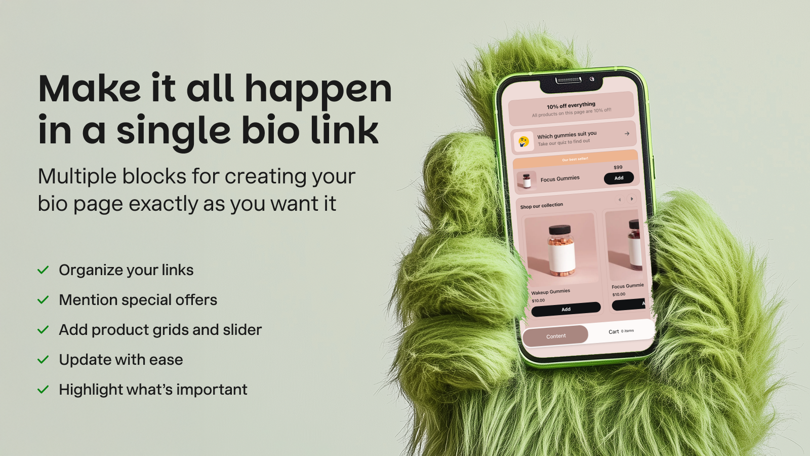 Use blocks to create your link in bio