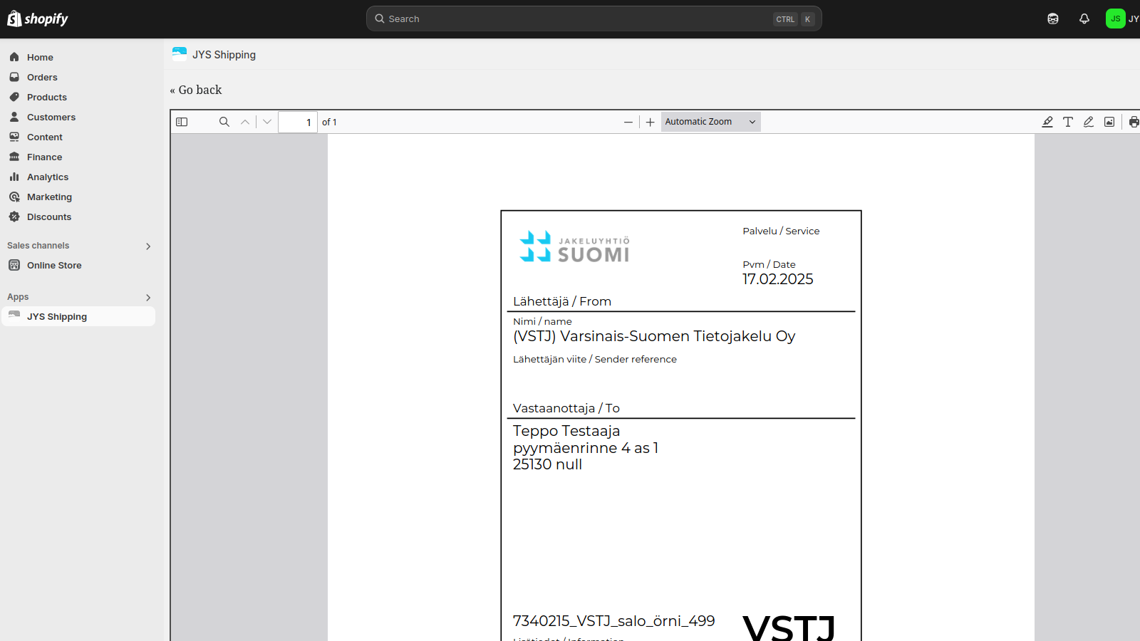 View shipping labels on orders