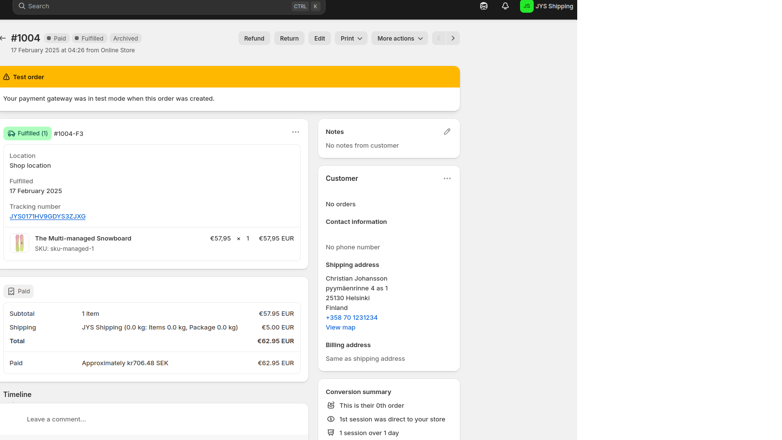 Get tracking links on orders