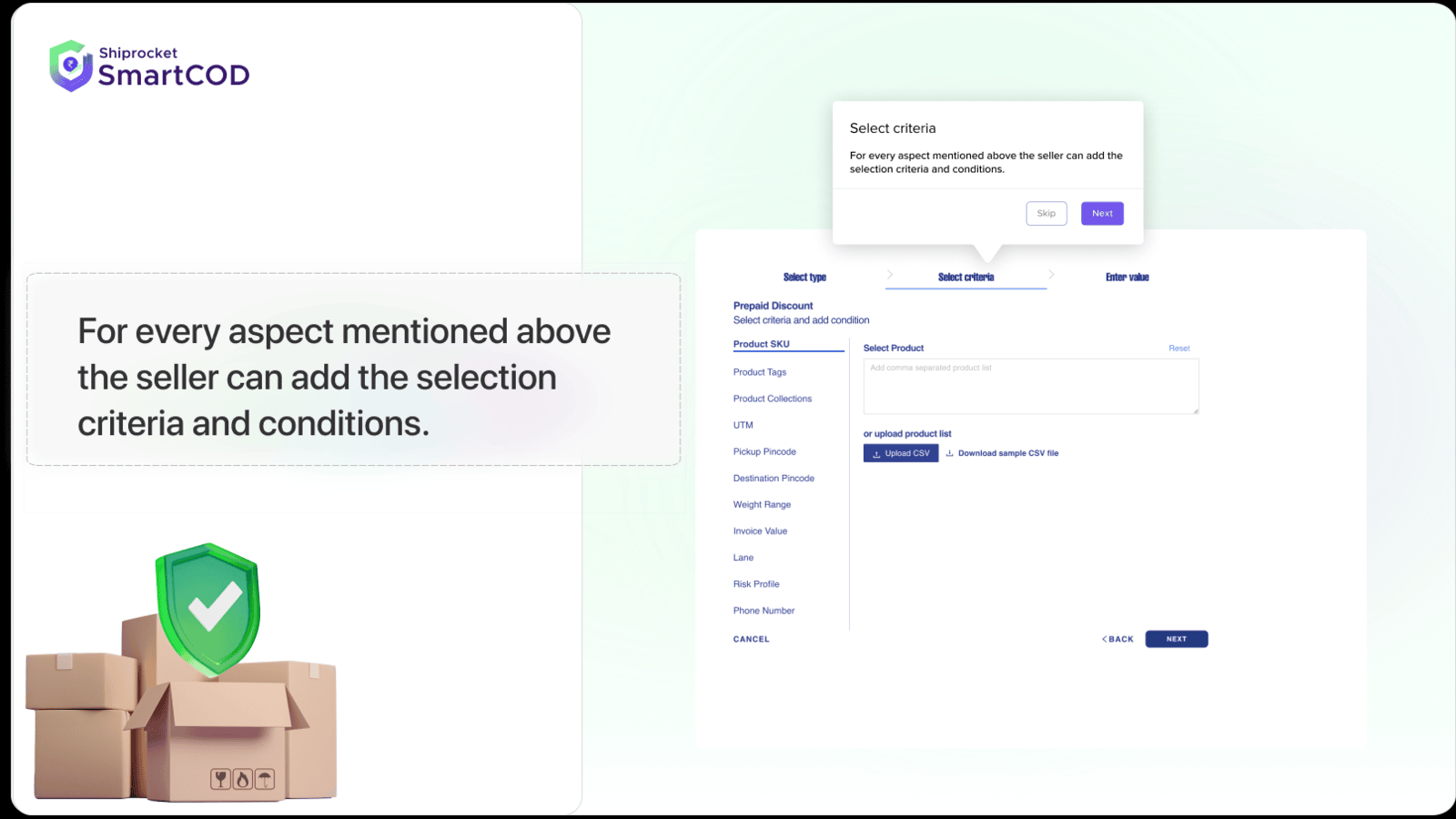 Selecting a criteria