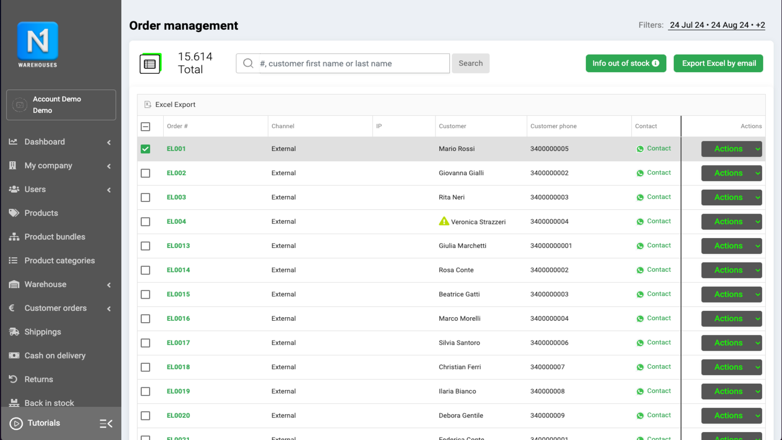 N1 warehouses orders management