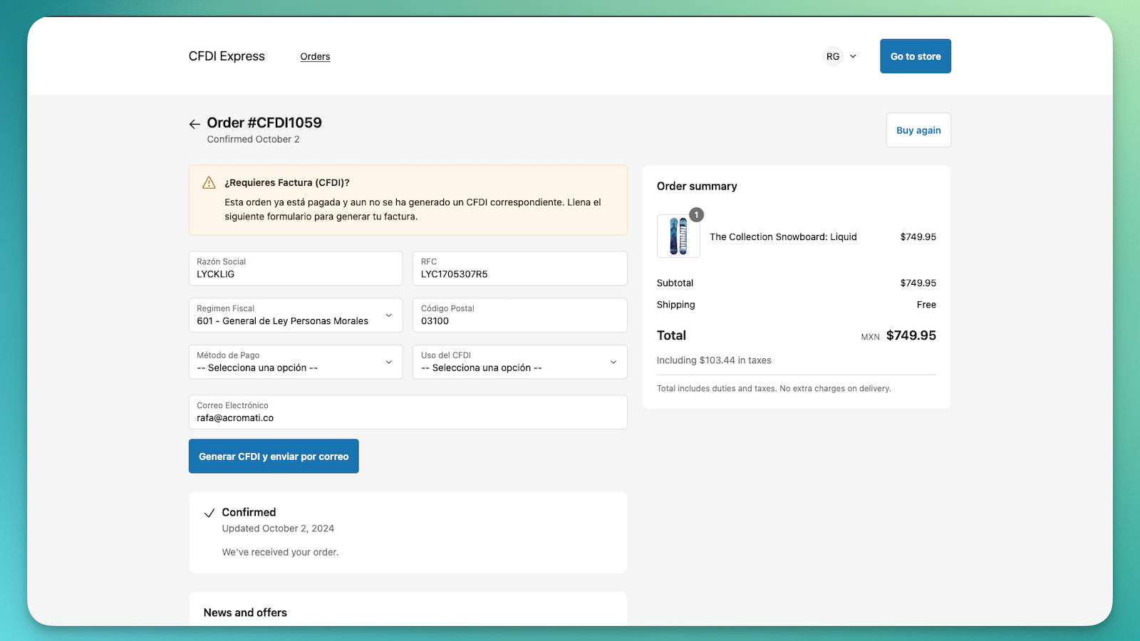 Factura desde el checkout