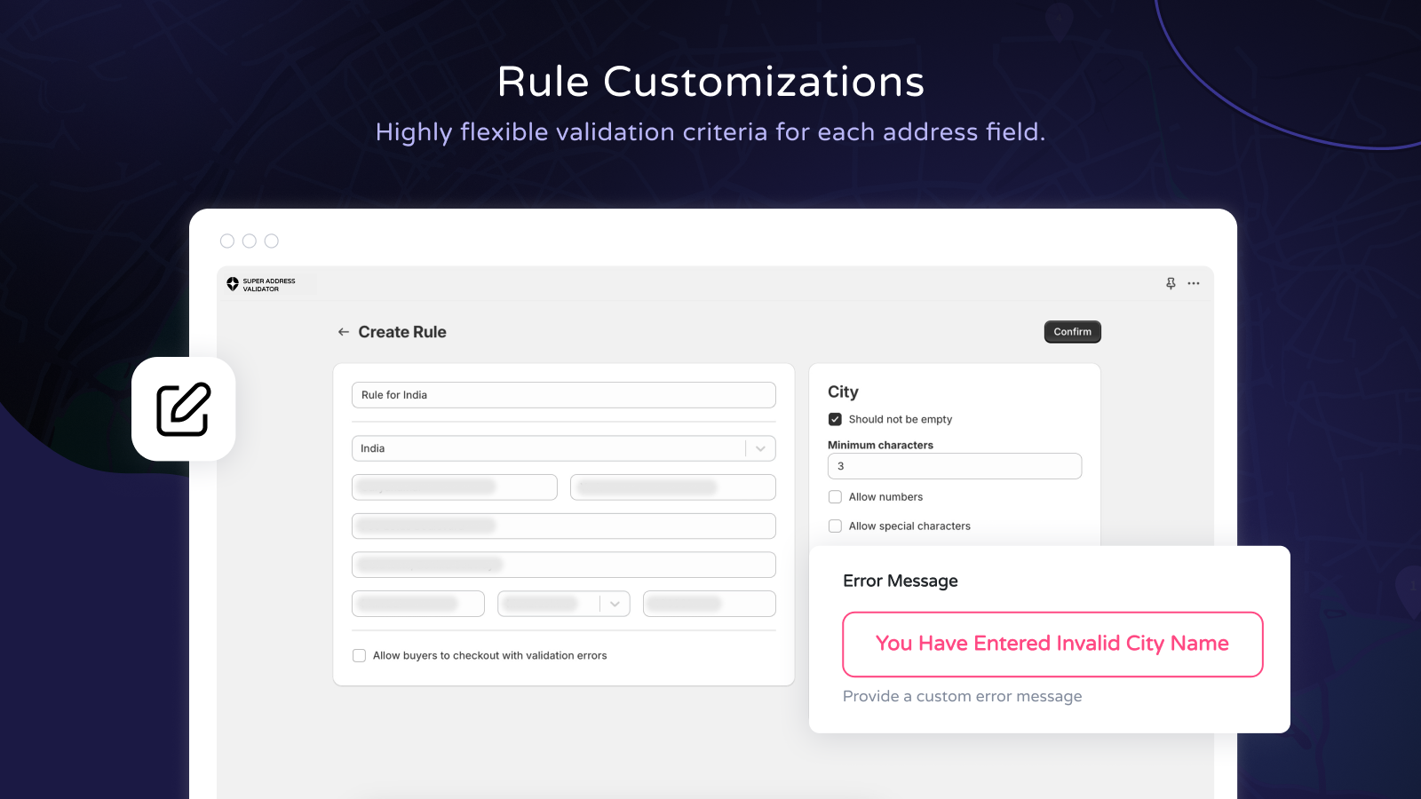 Custom rules for each field