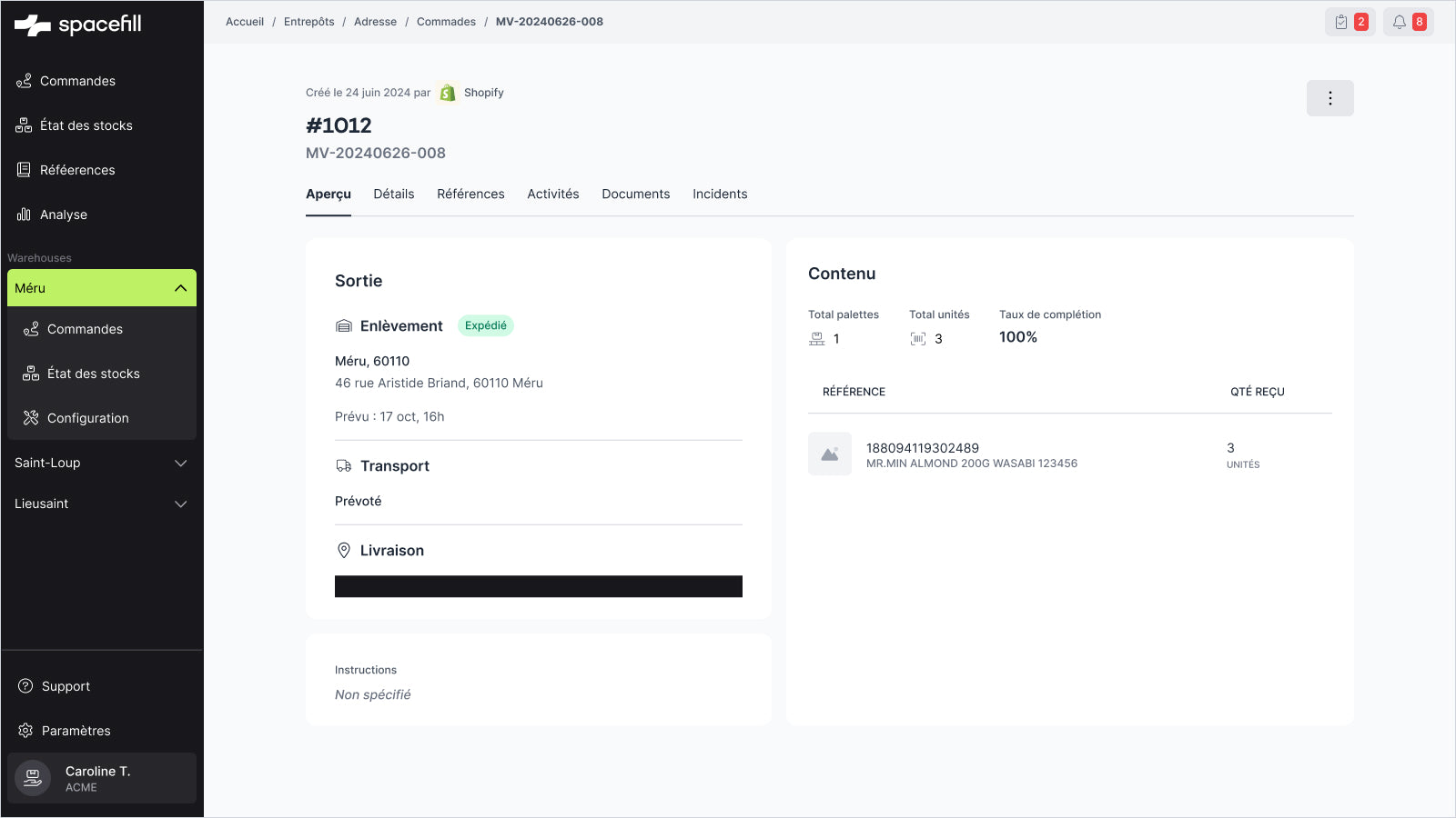 Suivi des commandes et des statuts intermédiaires
