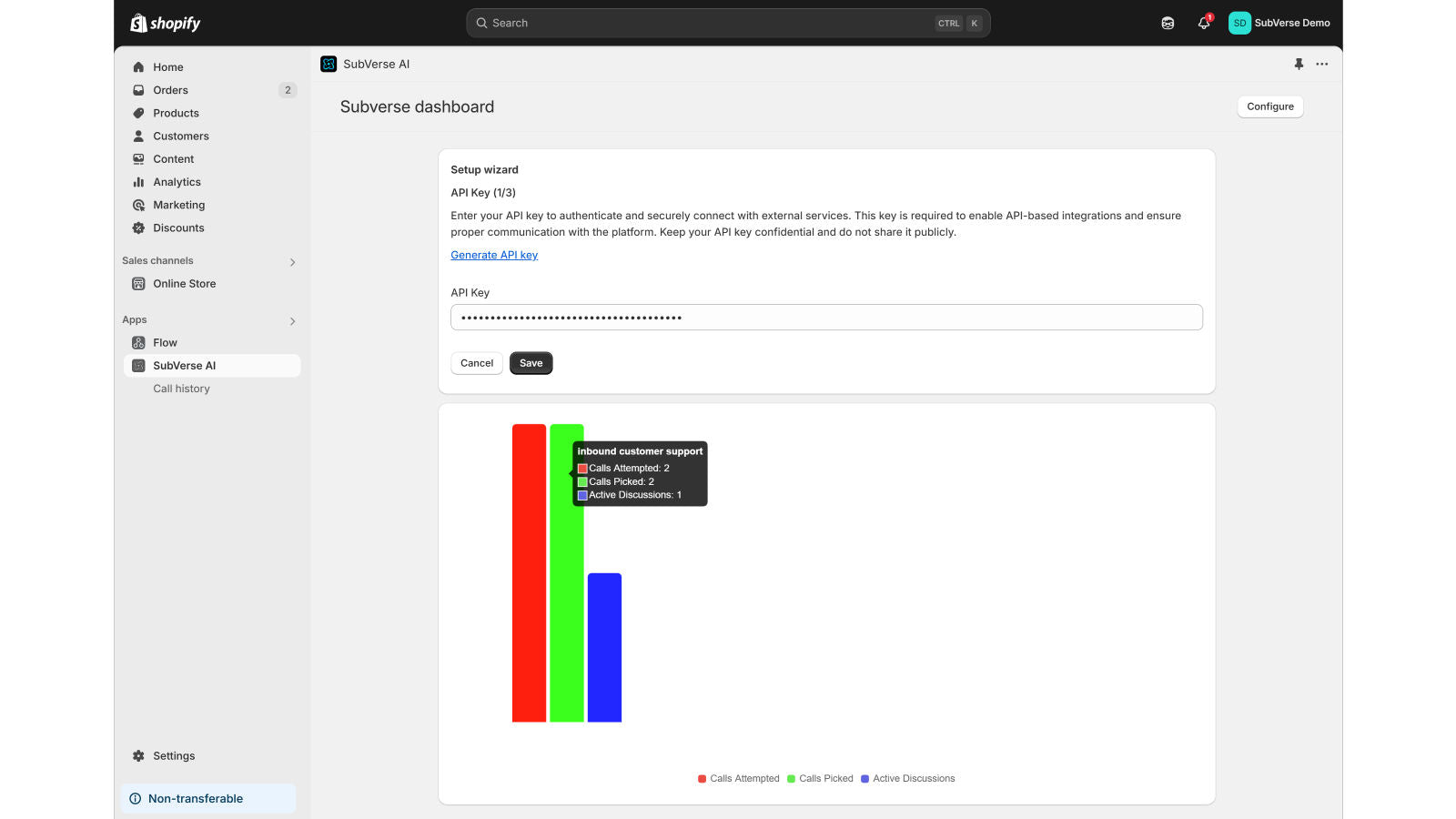 initial setup with API keys from subverse and agent performance