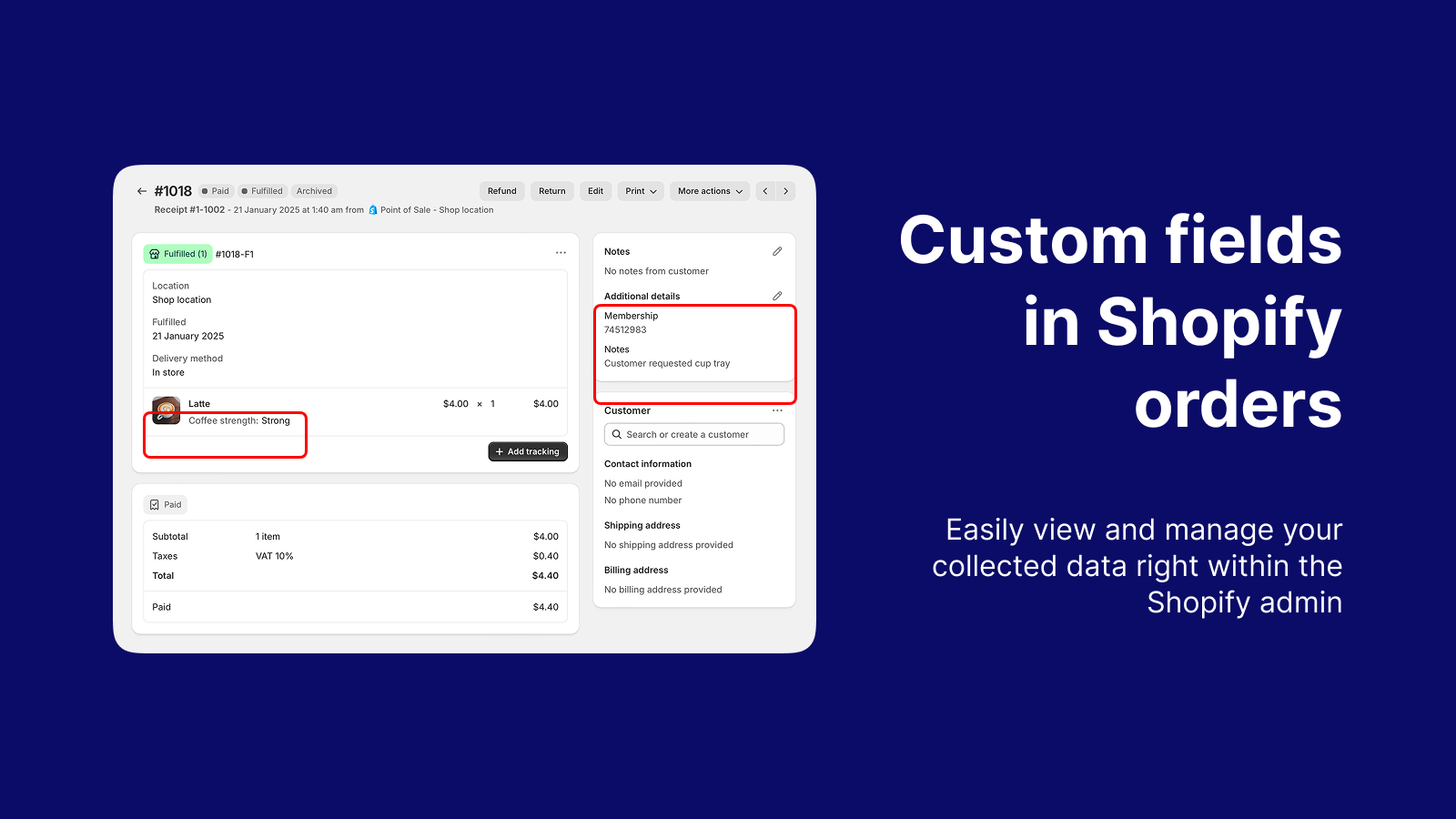 Custom fields in Shopify orders