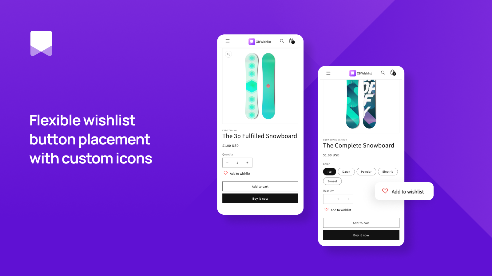 Flexible wishlist button placement with custom icons