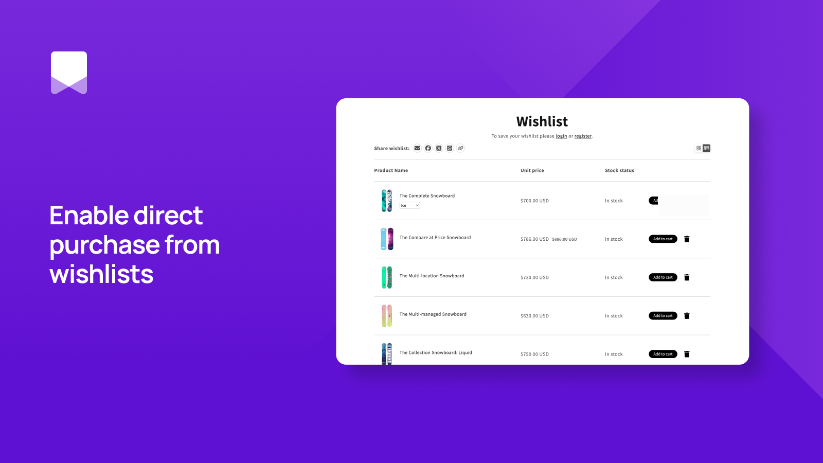 Enable direct purchase from wishlists