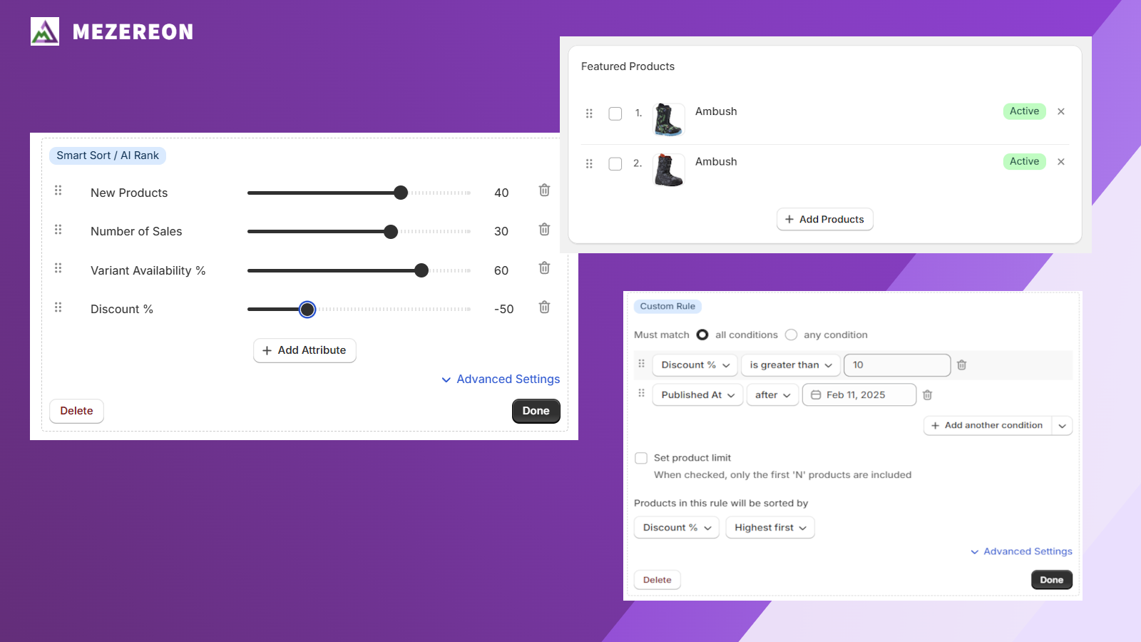 Multiple sorting strategies including advanced AI sort