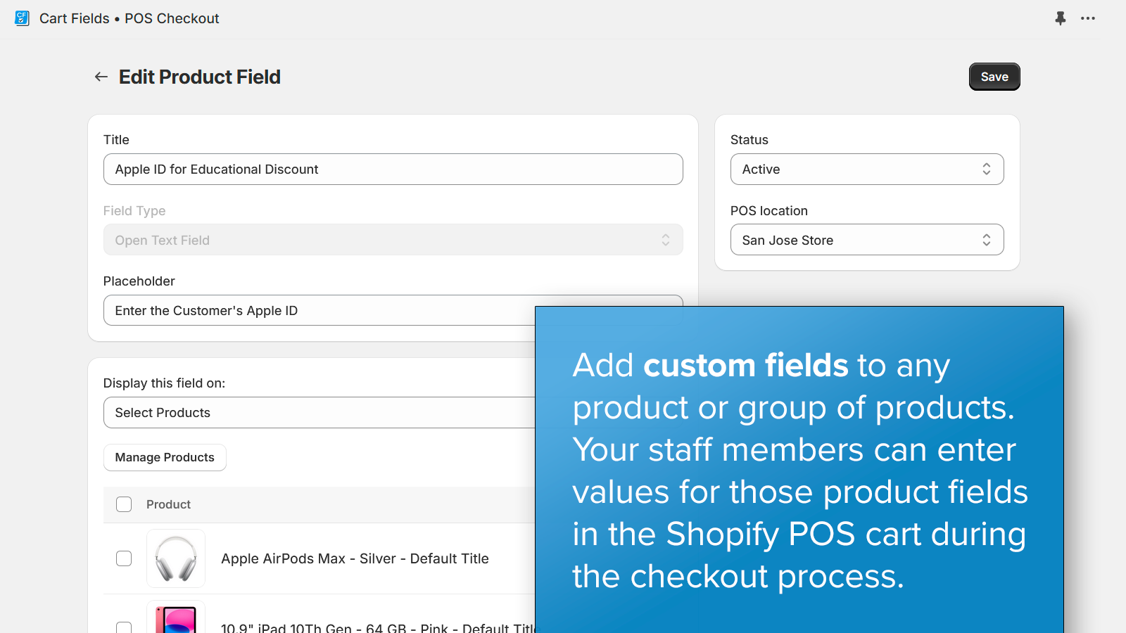 Add specific fields for any product
