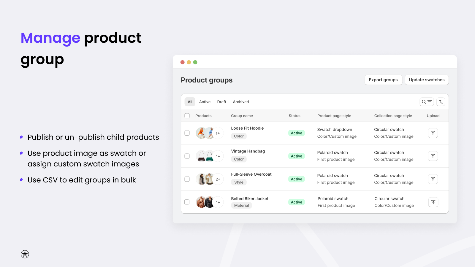 Product groups page